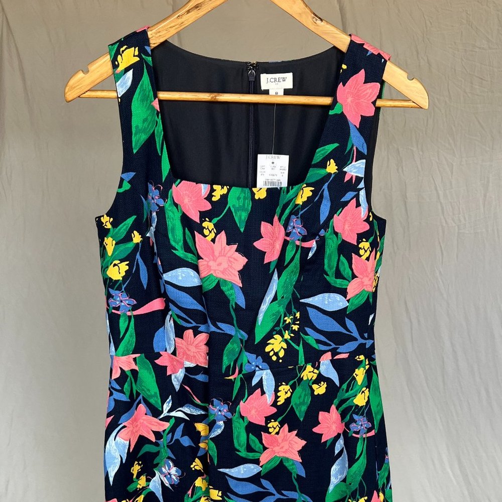 NWT — Vibrant, floral basketweave square-neck dress, J Crew Factory, Size 8